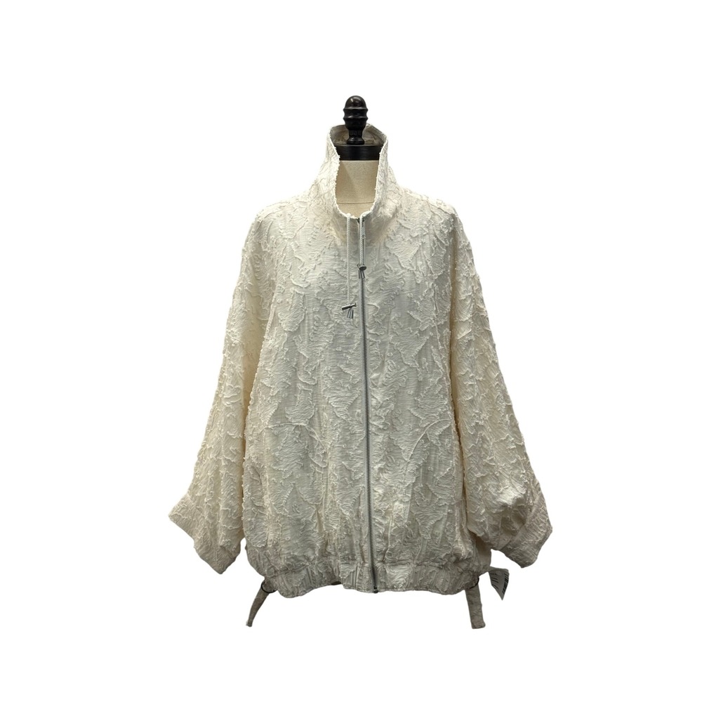 Anthropologie Textured Zip Up Jacket Womens XL White NWT Oversized Bomber